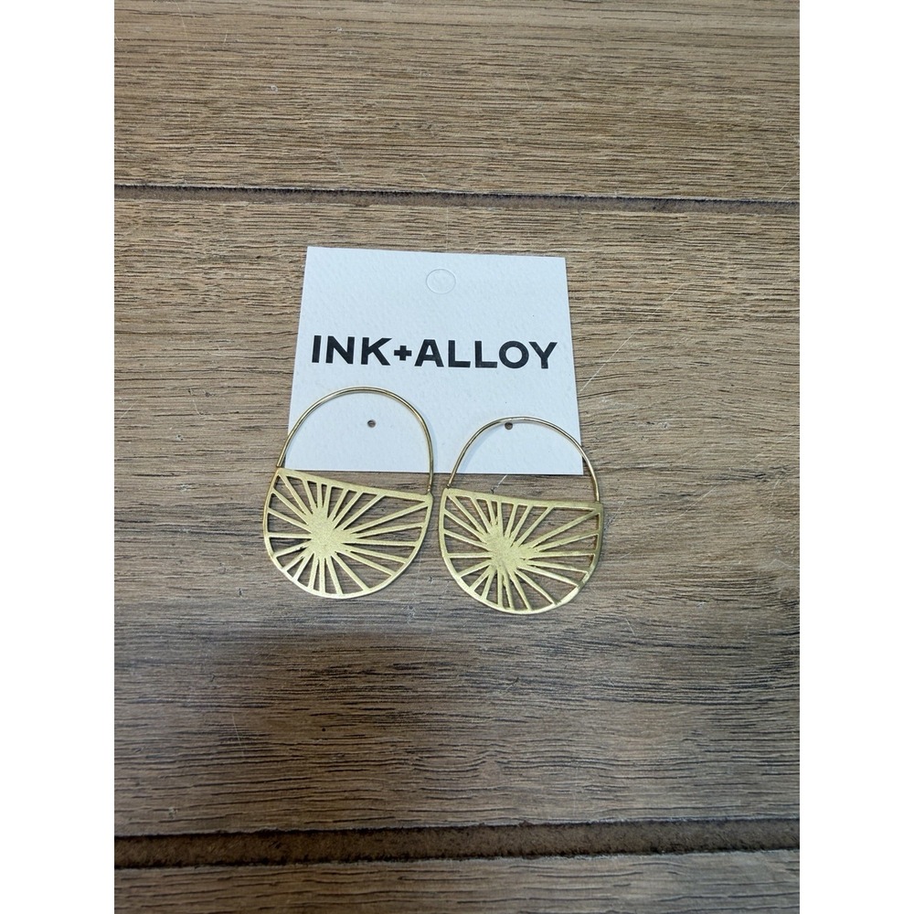 Ink + Alloy Sunburst Hoop Earrings Chic Brass Geometric Statement Gold Handmade